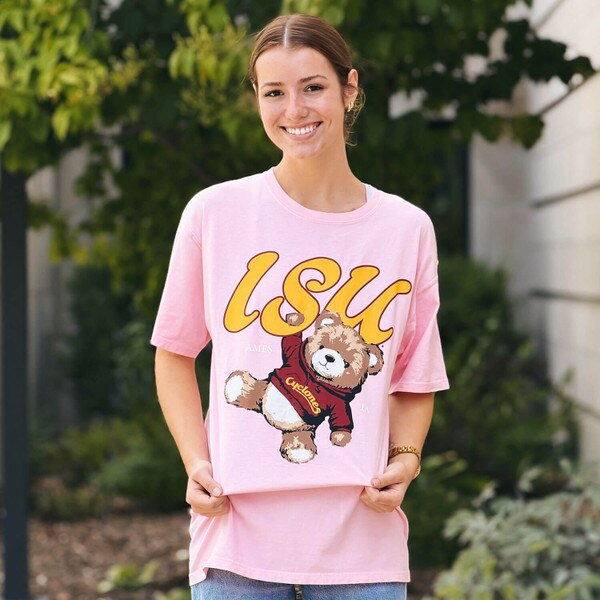 Comfort Wash Cyclones Script Bear Pink Short Sleeve T-Shirt